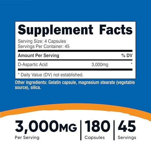 Nutricost D-Asparaginsäure (DAA) Kapseln 3000 mg pro Portion (180 Kapseln) - Non-GMO