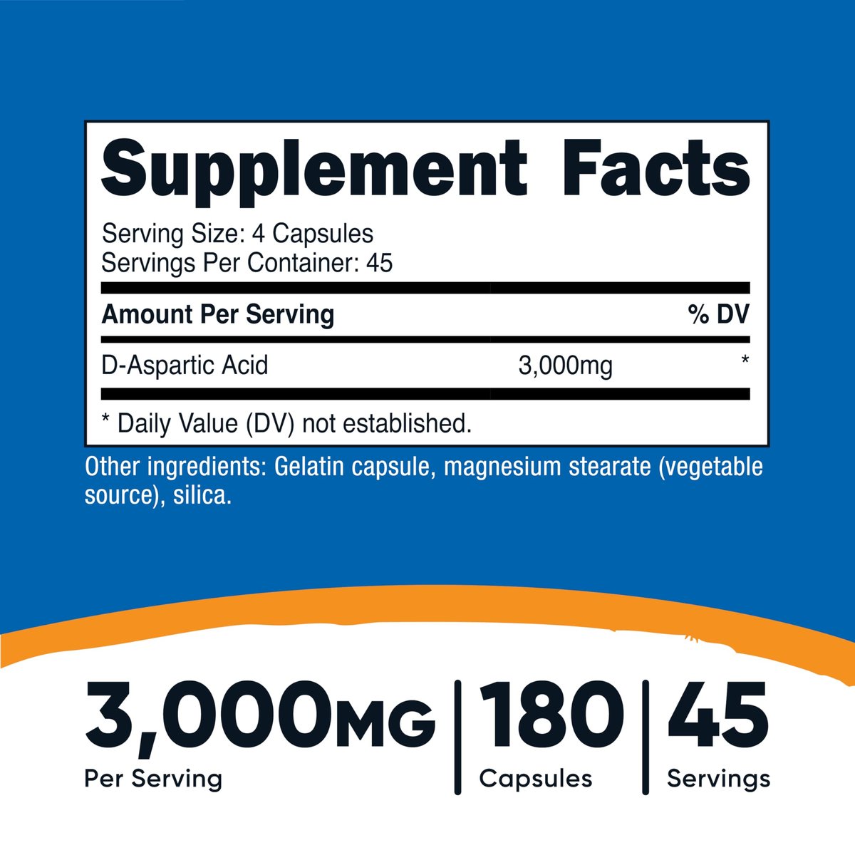 Nutricost D-Asparaginsäure (DAA) Kapseln 3000 mg pro Portion (180 Kapseln) - Non-GMO