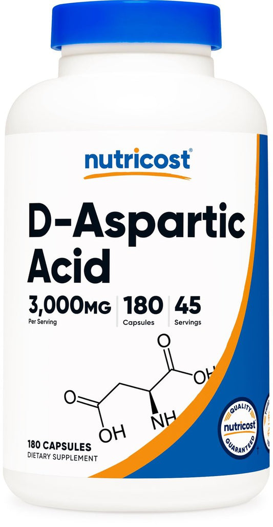 Nutricost D-Asparaginsäure (DAA) Kapseln 3000 mg pro Portion (180 Kapseln) - Non-GMO