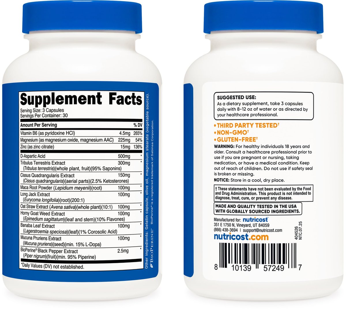 Nutricost Testosteron-Unterstützungskomplex (90 Kapseln) – 1800 mg pro Portion