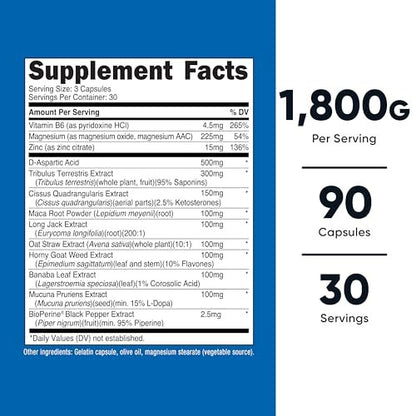Nutricost Testosteron-Unterstützungskomplex (90 Kapseln) – 1800 mg pro Portion