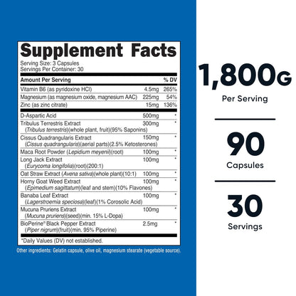 Nutricost Testosteron-Unterstützungskomplex (90 Kapseln) – 1800 mg pro Portion