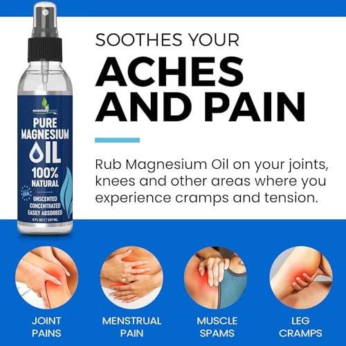 Reines Magnesiumöl Spray 8oz – Topisches Magnesiumspray für Schlaf & Füße – Extra stark – USP-Qualität – 100 % natürlich & organisch – Gegen Muskelkater & Krämpfe – Weniger Brennen – Weniger Jucken – Hergestellt in USA