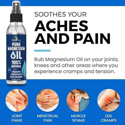 Reines Magnesiumöl Spray 8oz – Topisches Magnesiumspray für Schlaf & Füße – Extra stark – USP-Qualität – 100 % natürlich & organisch – Gegen Muskelkater & Krämpfe – Weniger Brennen – Weniger Jucken – Hergestellt in USA