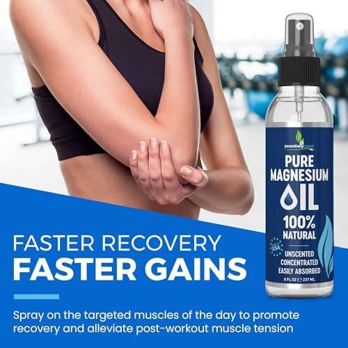 Reines Magnesiumöl Spray 8oz – Topisches Magnesiumspray für Schlaf & Füße – Extra stark – USP-Qualität – 100 % natürlich & organisch – Gegen Muskelkater & Krämpfe – Weniger Brennen – Weniger Jucken – Hergestellt in USA