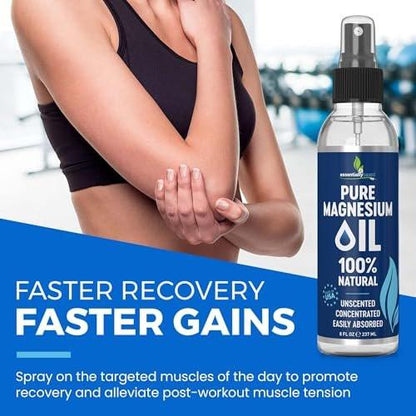 Reines Magnesiumöl Spray 8oz – Topisches Magnesiumspray für Schlaf & Füße – Extra stark – USP-Qualität – 100 % natürlich & organisch – Gegen Muskelkater & Krämpfe – Weniger Brennen – Weniger Jucken – Hergestellt in USA
