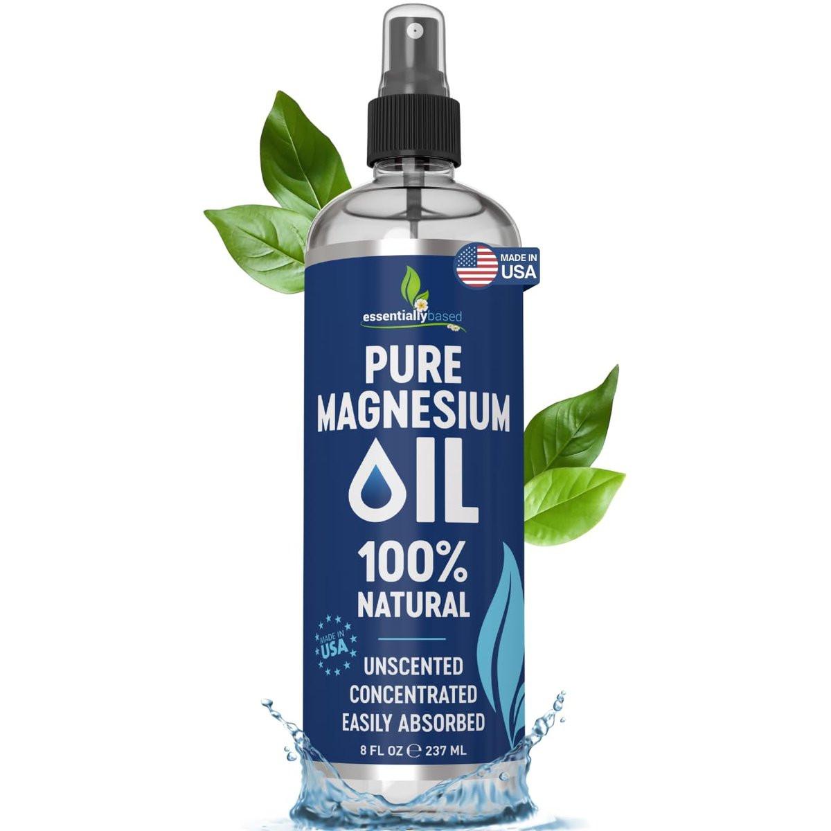 Reines Magnesiumöl Spray 8oz – Topisches Magnesiumspray für Schlaf & Füße – Extra stark – USP-Qualität – 100 % natürlich & organisch – Gegen Muskelkater & Krämpfe – Weniger Brennen – Weniger Jucken – Hergestellt in USA