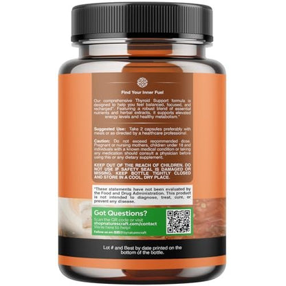 Natures Craft Kräuter-Komplex zur Schilddrüsenunterstützung - Hochwirksames Kelp-Jod-Präparat mit L-Tyrosin, Blasentang, Selen & Ashwagandha für Hormonbalance - Stimmungs- und Energie-Diätpillen - 60 Stück