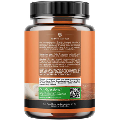 Natures Craft Kräuter-Komplex zur Schilddrüsenunterstützung - Hochwirksames Kelp-Jod-Präparat mit L-Tyrosin, Blasentang, Selen & Ashwagandha für Hormonbalance - Stimmungs- und Energie-Diätpillen - 60 Stück