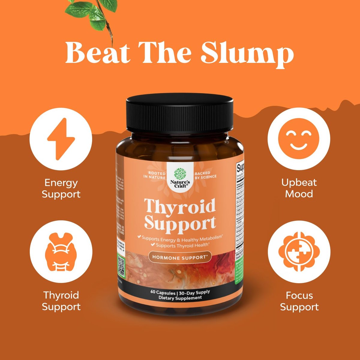 Natures Craft Kräuter-Komplex zur Schilddrüsenunterstützung - Hochwirksames Kelp-Jod-Präparat mit L-Tyrosin, Blasentang, Selen & Ashwagandha für Hormonbalance - Stimmungs- und Energie-Diätpillen - 60 Stück