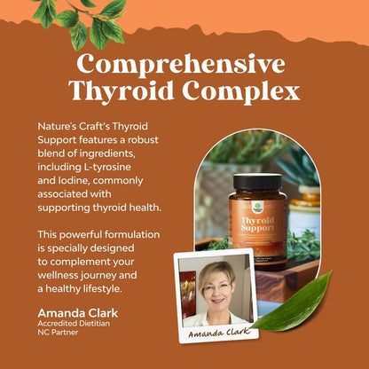 Natures Craft Kräuter-Komplex zur Schilddrüsenunterstützung - Hochwirksames Kelp-Jod-Präparat mit L-Tyrosin, Blasentang, Selen & Ashwagandha für Hormonbalance - Stimmungs- und Energie-Diätpillen - 60 Stück
