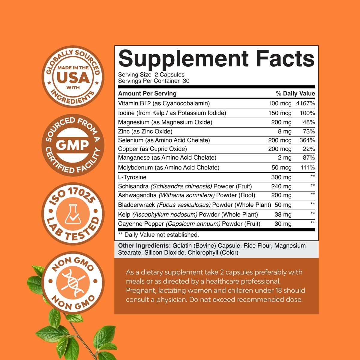 Natures Craft Kräuter-Komplex zur Schilddrüsenunterstützung - Hochwirksames Kelp-Jod-Präparat mit L-Tyrosin, Blasentang, Selen & Ashwagandha für Hormonbalance - Stimmungs- und Energie-Diätpillen - 60 Stück