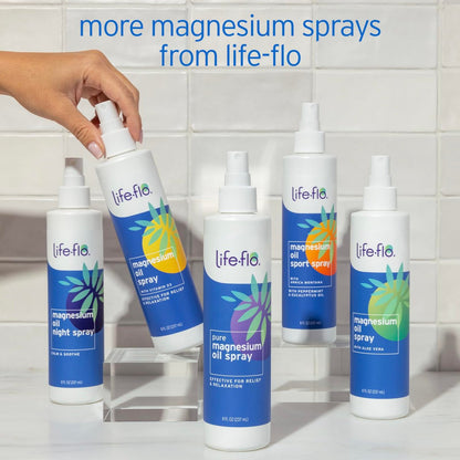 LIFE-FLO Magnesiumöl für Füße und Körper – Topisches Magnesiumspray zur Beruhigung von Muskeln und Gelenken – Auch als Deo-Spray oder Badeöl geeignet – Hypoallergen – 60-Tage-Garantie – 59 ml