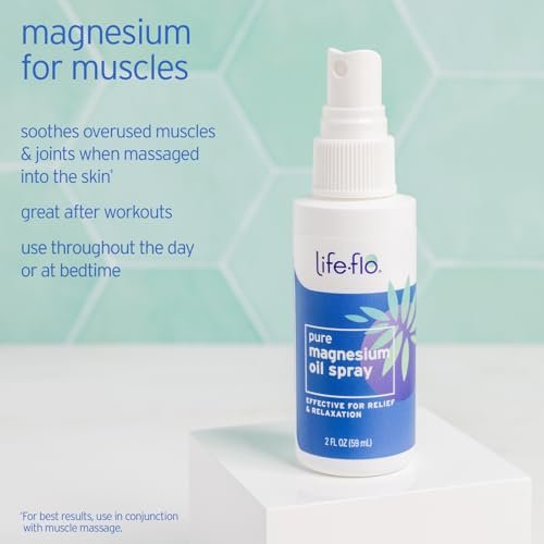 LIFE-FLO Magnesiumöl für Füße und Körper – Topisches Magnesiumspray zur Beruhigung von Muskeln und Gelenken – Auch als Deo-Spray oder Badeöl geeignet – Hypoallergen – 60-Tage-Garantie – 59 ml