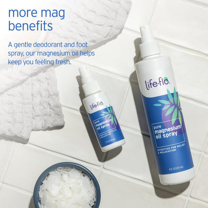 LIFE-FLO Magnesiumöl für Füße und Körper – Topisches Magnesiumspray zur Beruhigung von Muskeln und Gelenken – Auch als Deo-Spray oder Badeöl geeignet – Hypoallergen – 60-Tage-Garantie – 59 ml