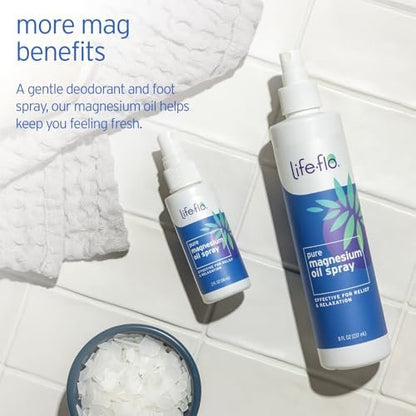 LIFE-FLO Magnesiumöl für Füße und Körper – Topisches Magnesiumspray zur Beruhigung von Muskeln und Gelenken – Auch als Deo-Spray oder Badeöl geeignet – Hypoallergen – 60-Tage-Garantie – 59 ml