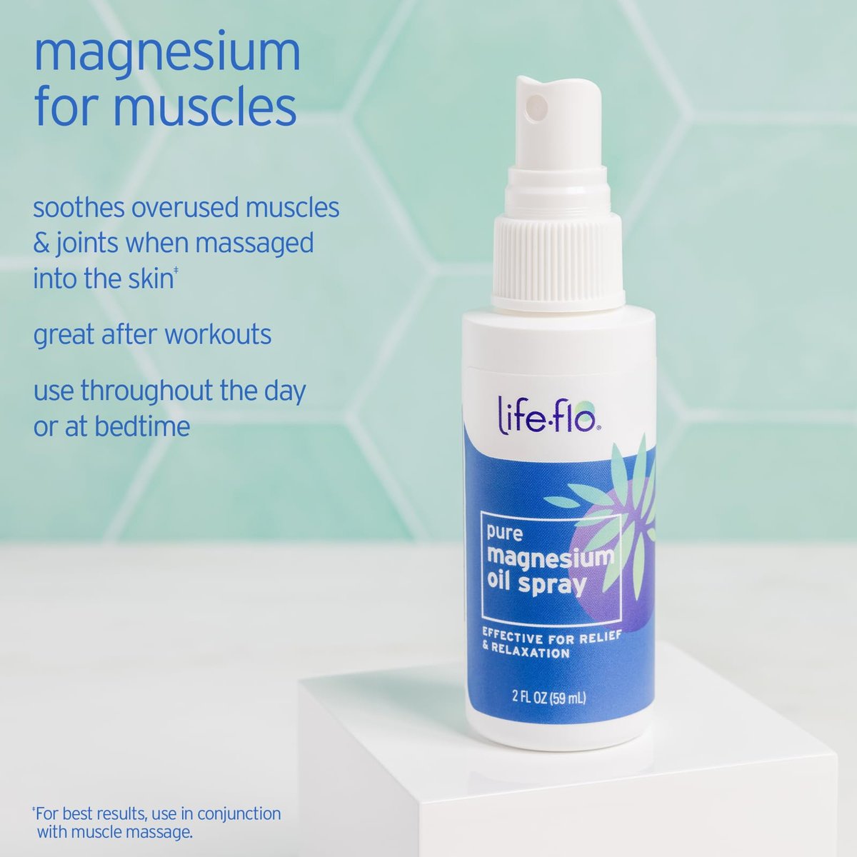 LIFE-FLO Magnesiumöl für Füße und Körper – Topisches Magnesiumspray zur Beruhigung von Muskeln und Gelenken – Auch als Deo-Spray oder Badeöl geeignet – Hypoallergen – 60-Tage-Garantie – 59 ml