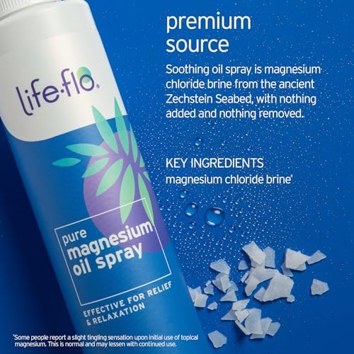 LIFE-FLO Magnesiumöl für Füße und Körper – Topisches Magnesiumspray zur Beruhigung von Muskeln und Gelenken – Auch als Deo-Spray oder Badeöl geeignet – Hypoallergen – 60-Tage-Garantie – 59 ml