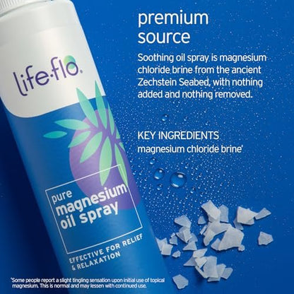 LIFE-FLO Magnesiumöl für Füße und Körper – Topisches Magnesiumspray zur Beruhigung von Muskeln und Gelenken – Auch als Deo-Spray oder Badeöl geeignet – Hypoallergen – 60-Tage-Garantie – 59 ml