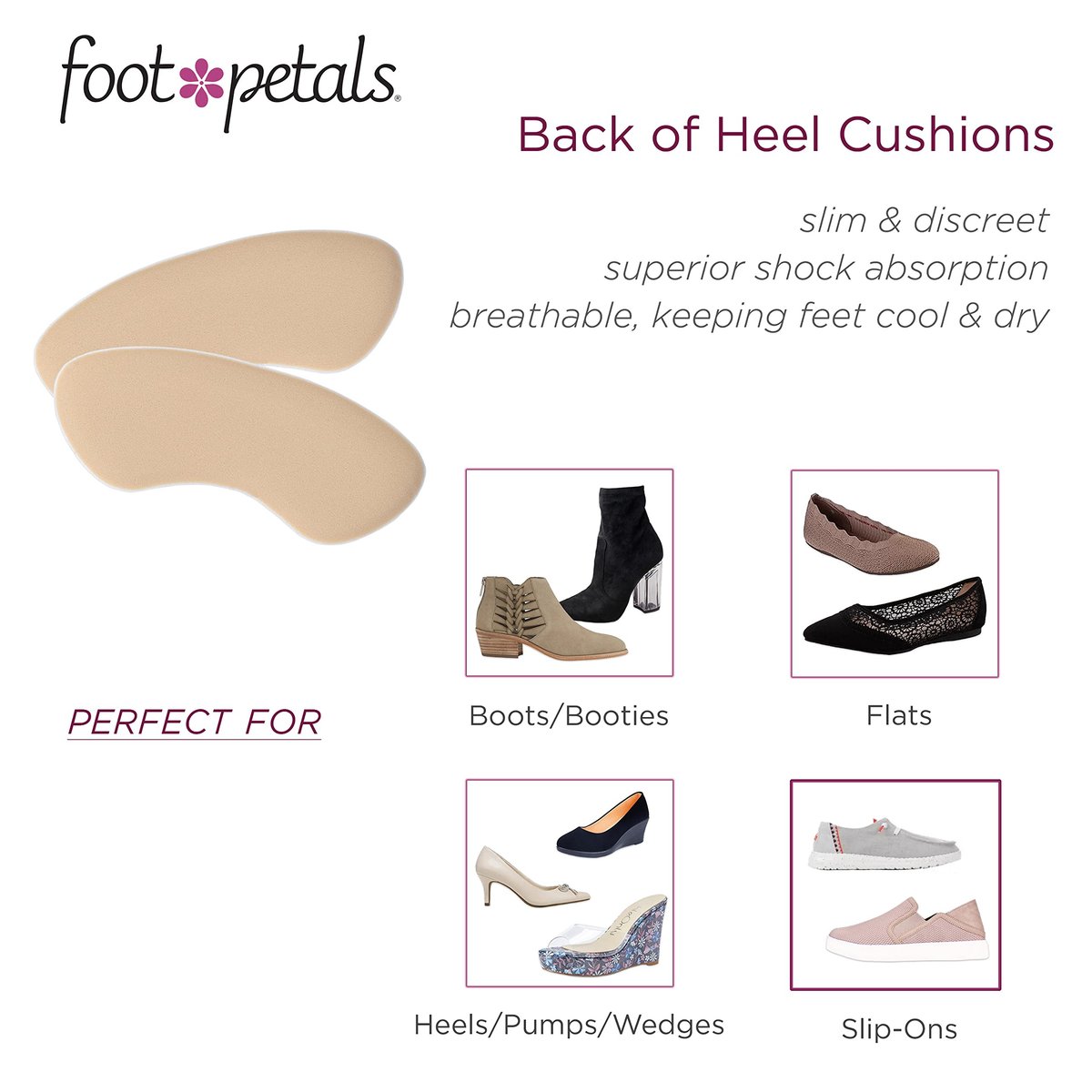 Foot Petals Fersenpolster für Damen – Rückseite der Ferse – Schuhpolster, Fersenschutz, Komfortabler Fersengriff für Schmerzlinderung und Größenanpassung, 1 Paar, Khaki