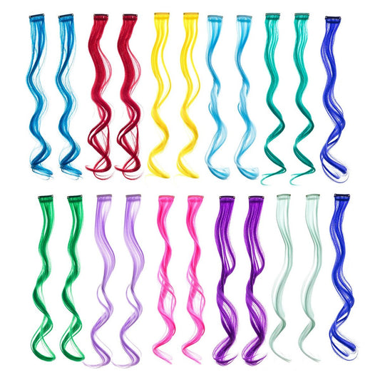 SWACC 22-teiliges Set farbige Haarverlängerungen mit Clips für Frauen – Mehrfarbige Haarsträhnen, synthetisch, lockig-wellig (11 Farben, 22 Stück)