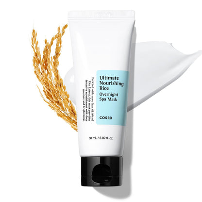 COSRX Ultimate Nourishing Rice Overnight Spa Mask – 60ml mit 68% Reisextrakt und Niacinamid für strahlende Haut