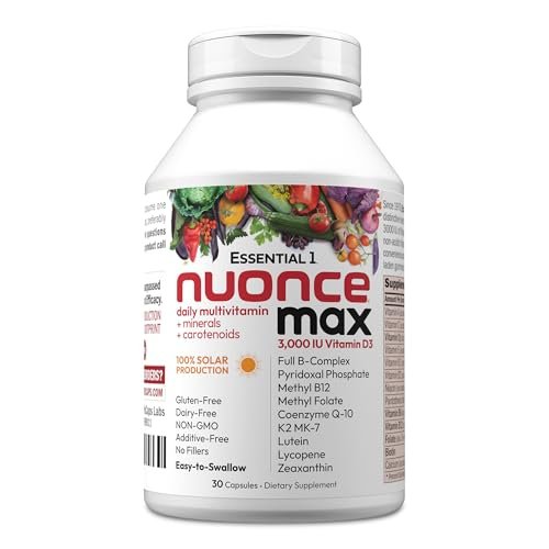 ANDREW LESSMAN Essential-1 nuonce max Multivitamin 3000 IE Vitamin D3 30 kleine Kapseln. 100 mcg Methyl B12. CoQ10 Lutein Lycopin Zeaxanthin. Hochdosiert. Ohne Zusätze. Ultramilde Ein-Kapsel-Tagesdosis