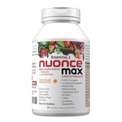 ANDREW LESSMAN Essential-1 nuonce max Multivitamin 3000 IE Vitamin D3 30 kleine Kapseln. 100 mcg Methyl B12. CoQ10 Lutein Lycopin Zeaxanthin. Hochdosiert. Ohne Zusätze. Ultramilde Ein-Kapsel-Tagesdosis
