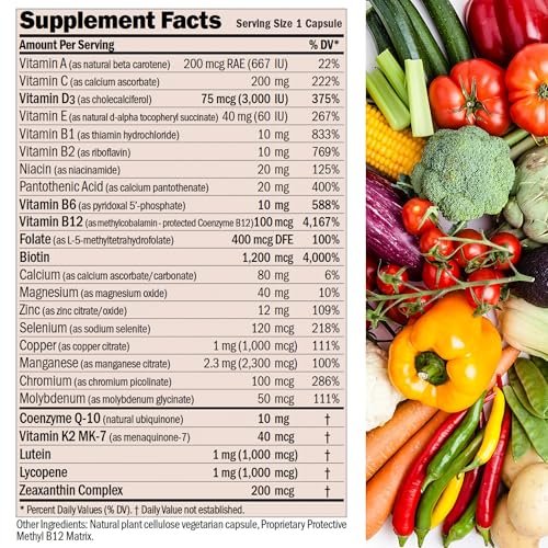 ANDREW LESSMAN Essential-1 nuonce max Multivitamin 3000 IE Vitamin D3 30 kleine Kapseln. 100 mcg Methyl B12. CoQ10 Lutein Lycopin Zeaxanthin. Hochdosiert. Ohne Zusätze. Ultramilde Ein-Kapsel-Tagesdosis