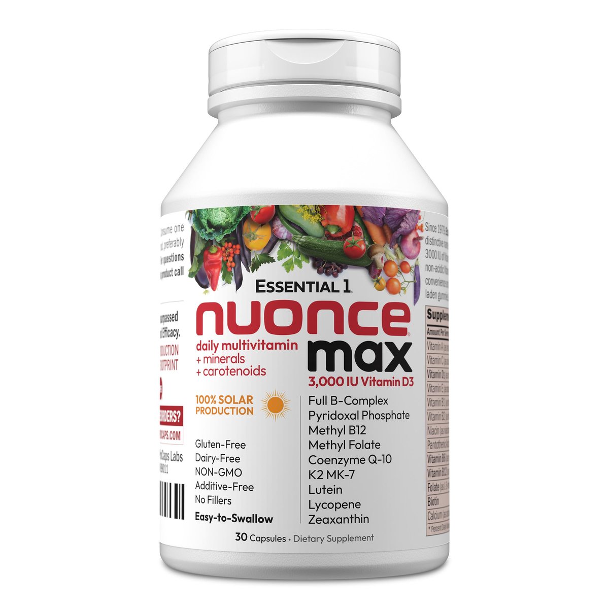 ANDREW LESSMAN Essential-1 nuonce max Multivitamin 3000 IE Vitamin D3 30 kleine Kapseln. 100 mcg Methyl B12. CoQ10 Lutein Lycopin Zeaxanthin. Hochdosiert. Ohne Zusätze. Ultramilde Ein-Kapsel-Tagesdosis