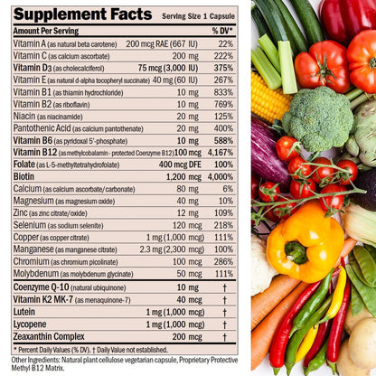 ANDREW LESSMAN Essential-1 nuonce max Multivitamin 3000 IE Vitamin D3 30 kleine Kapseln. 100 mcg Methyl B12. CoQ10 Lutein Lycopin Zeaxanthin. Hochdosiert. Ohne Zusätze. Ultramilde Ein-Kapsel-Tagesdosis
