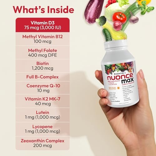 ANDREW LESSMAN Essential-1 nuonce max Multivitamin 3000 IE Vitamin D3 30 kleine Kapseln. 100 mcg Methyl B12. CoQ10 Lutein Lycopin Zeaxanthin. Hochdosiert. Ohne Zusätze. Ultramilde Ein-Kapsel-Tagesdosis
