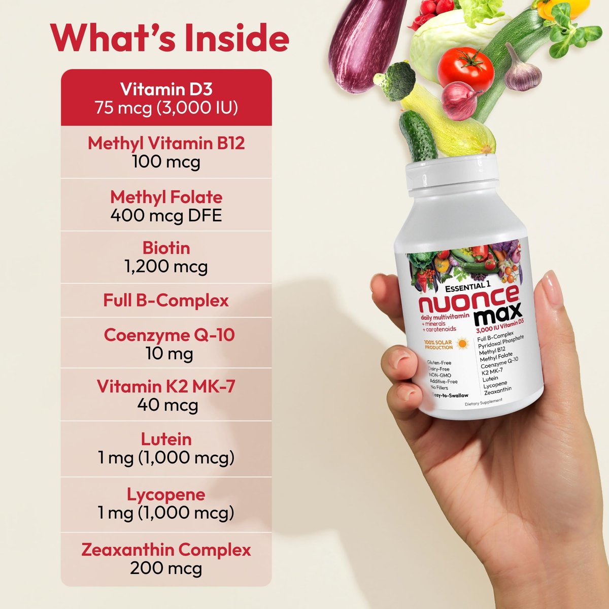 ANDREW LESSMAN Essential-1 nuonce max Multivitamin 3000 IE Vitamin D3 30 kleine Kapseln. 100 mcg Methyl B12. CoQ10 Lutein Lycopin Zeaxanthin. Hochdosiert. Ohne Zusätze. Ultramilde Ein-Kapsel-Tagesdosis