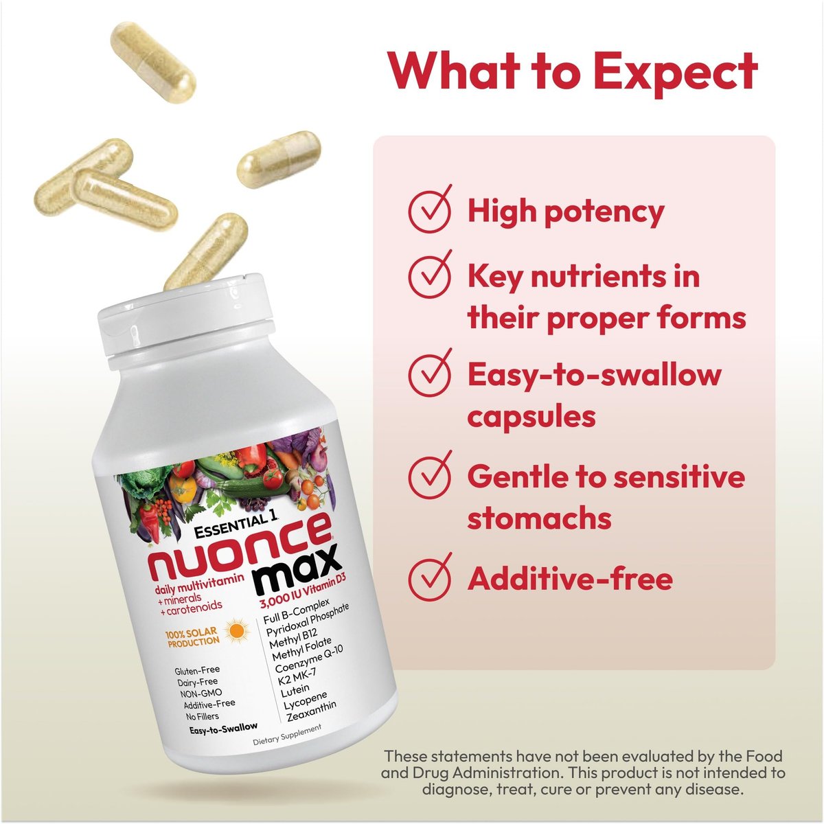 ANDREW LESSMAN Essential-1 nuonce max Multivitamin 3000 IE Vitamin D3 30 kleine Kapseln. 100 mcg Methyl B12. CoQ10 Lutein Lycopin Zeaxanthin. Hochdosiert. Ohne Zusätze. Ultramilde Ein-Kapsel-Tagesdosis