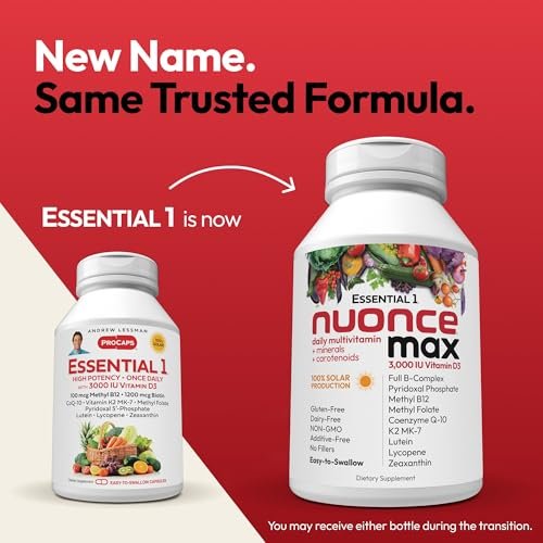 ANDREW LESSMAN Essential-1 nuonce max Multivitamin 3000 IE Vitamin D3 30 kleine Kapseln. 100 mcg Methyl B12. CoQ10 Lutein Lycopin Zeaxanthin. Hochdosiert. Ohne Zusätze. Ultramilde Ein-Kapsel-Tagesdosis