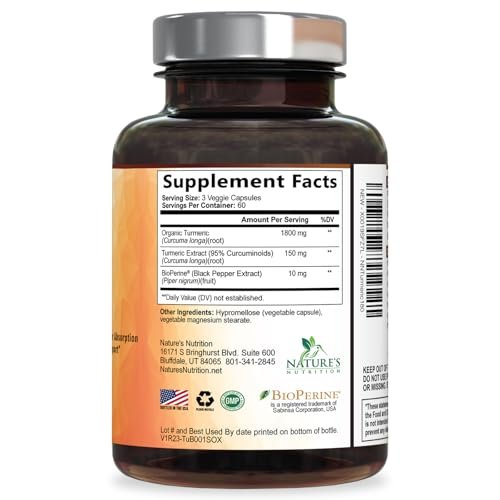 Turmeric Curcumin Komplex mit BioPerine Schwarzem Pfeffer – 95% Curcuminoide, Bio Kurkuma, 180 Kapseln – Vegan, Nicht-GMO, Hergestellt in USA