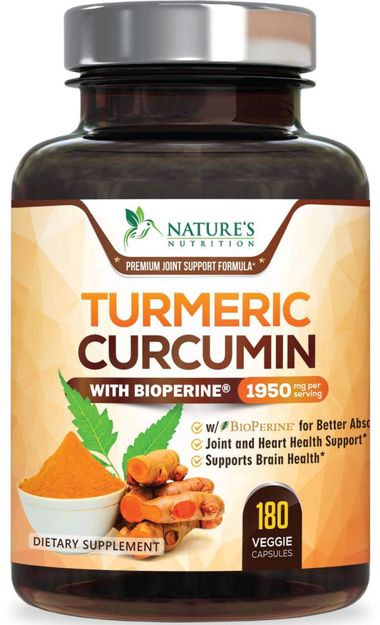 Turmeric Curcumin Komplex mit BioPerine Schwarzem Pfeffer – 95% Curcuminoide, Bio Kurkuma, 180 Kapseln – Vegan, Nicht-GMO, Hergestellt in USA