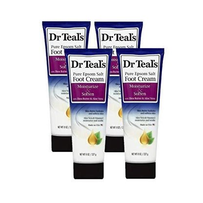 Dr. Teals Pure Epsom Salt Fußcreme Geschenkset (4er Pack, 8 Unzen) - Feuchtigkeitsspendend & Pflegend mit Sheabutter & Aloe Vera Ätherischen Ölen - Lindert Schmerzen & Fördert Gesunde Haut