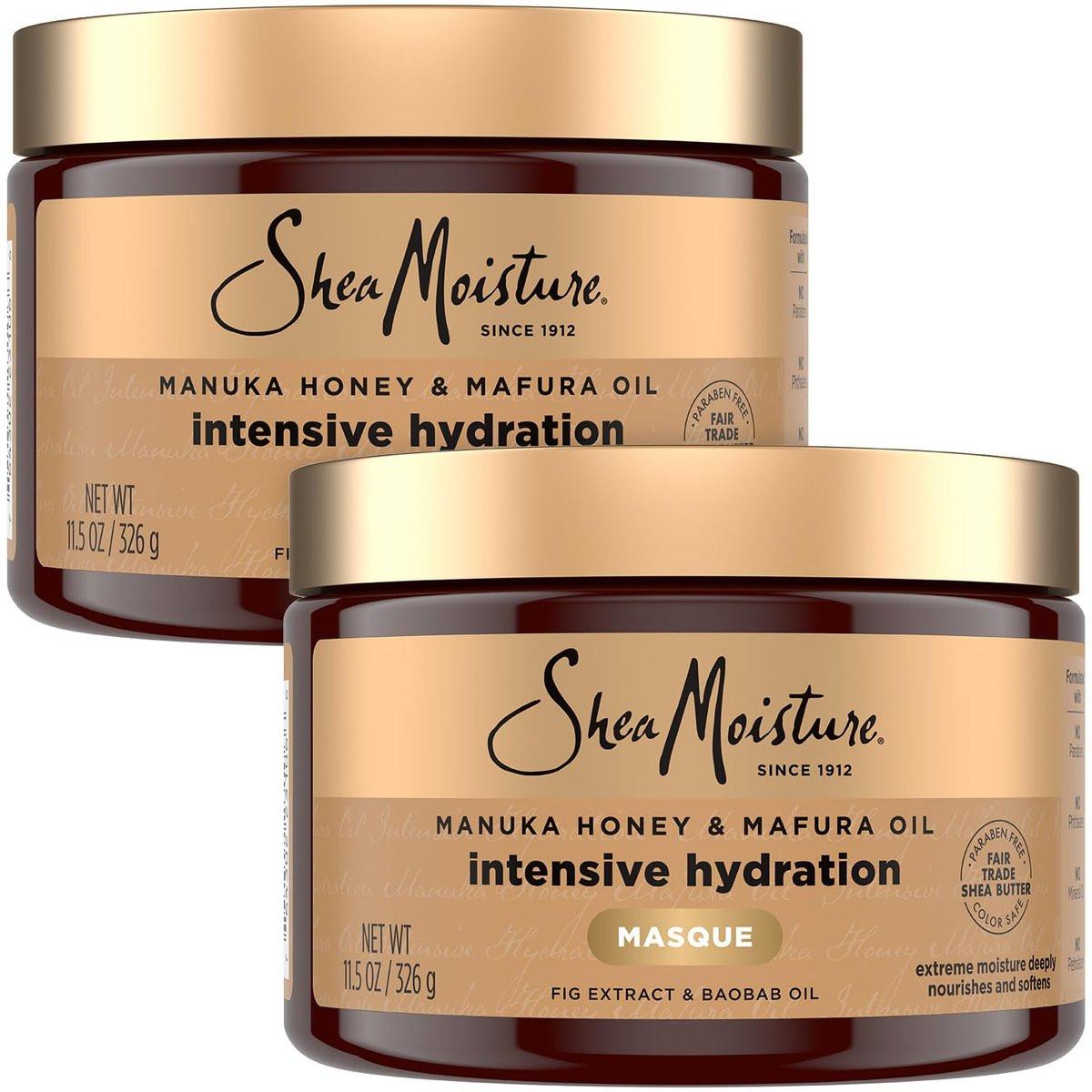 Shea Moisture Haarmaske – Manuka Honig & Mafura Öl Intensive Feuchtigkeitsmaske 2er-Pack für trockenes, geschädigtes Haar, Frizz-Kontrolle, 2 x 355 ml