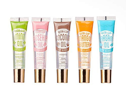 Ruby Kisses Broadway Vita-Lip Klar Lipgloss (5er-Pack Minze, Hagebutte, Kokosnuss, Arganöl, Mangobutter), Ultra-feuchtigkeitsspendende & beruhigende Formel mit Vitaminölen, Hochglänzender, nicht klebender Abschluss-Lippenbalsam