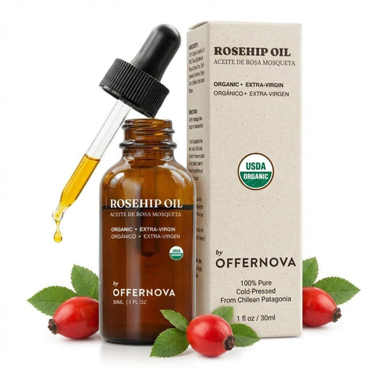 Offernova Bio Rosenkernöl – USDA-zertifiziertes Rosenkernöl, kaltgepresst, repariert & hellt die Haut auf – Gua Sha Massage, Gesicht, für alle Hauttypen – Aceite Facial 1OZ