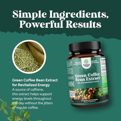 Natures Craft Grüner Kaffee-Extrakt – Chlorogensäure-Kapseln zur Unterstützung des Stoffwechsels und Gewichtsmanagements – 60 Kapseln