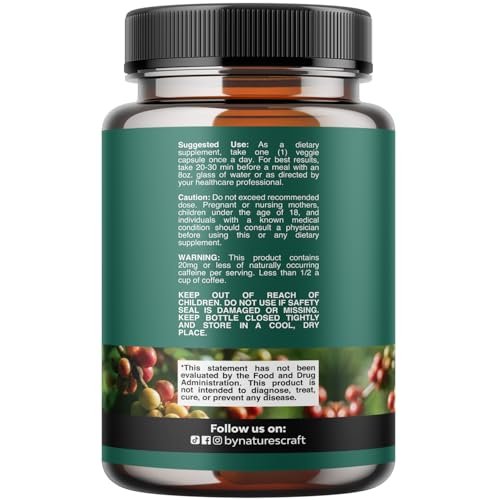 Natures Craft Grüner Kaffee-Extrakt – Chlorogensäure-Kapseln zur Unterstützung des Stoffwechsels und Gewichtsmanagements – 60 Kapseln