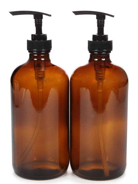 Vivaplex 2er-Pack große 16 oz leere Amber Glasflaschen mit schwarzen Lotionpumpen
