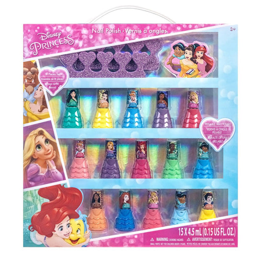 Disney Princess 15-teiliges Nagellack-Set mit 3 Zehenspreizern – Wasserbasiert, schnell trocknend, peel-off – Geschenkset für Mädchen ab 3 Jahren von Townley Girl