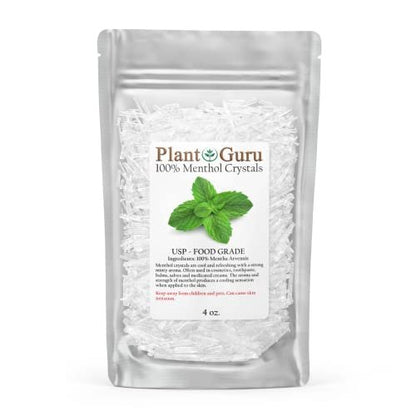 Menthol-Kristalle 113 g (4 oz) – 100 % reines natürliches Mentha Arvensis, USP-Lebensmittelqualität – Ideal für Kosmetik, Salben, Balsame, Cremes und Seifenherstellung