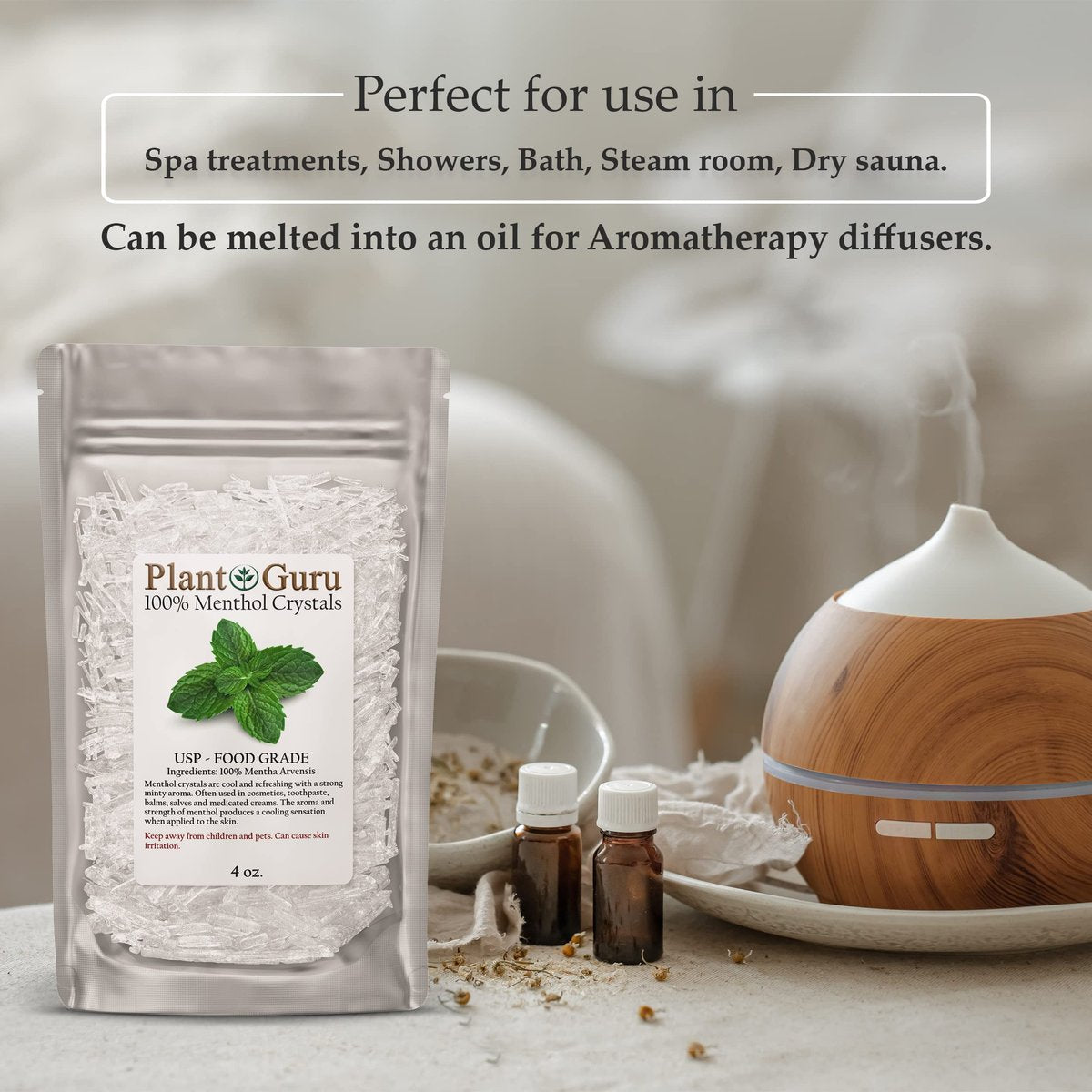 Menthol-Kristalle 113 g (4 oz) – 100 % reines natürliches Mentha Arvensis, USP-Lebensmittelqualität – Ideal für Kosmetik, Salben, Balsame, Cremes und Seifenherstellung