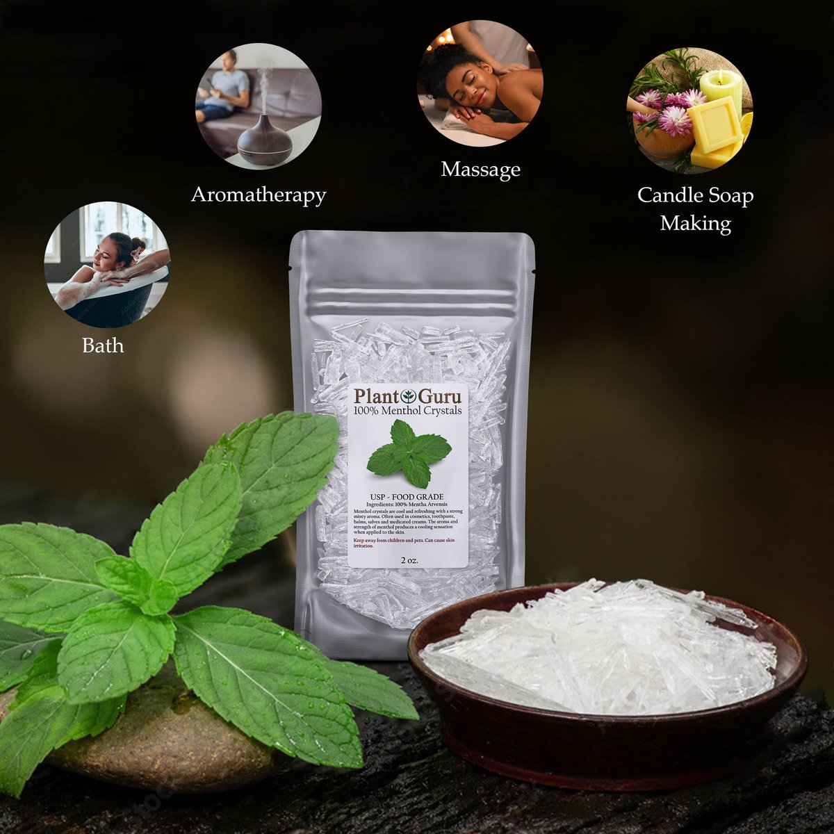 Menthol-Kristalle 113 g (4 oz) – 100 % reines natürliches Mentha Arvensis, USP-Lebensmittelqualität – Ideal für Kosmetik, Salben, Balsame, Cremes und Seifenherstellung