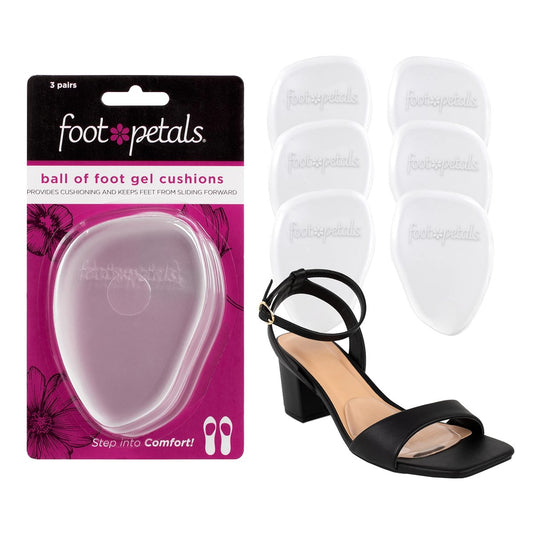 Foot Petals Ball-of-Foot Polster – Metatarsal-Pad für langanhaltenden Komfort – Verhindert Zehenrutschen und Überhang – Damen Absätze – 3 Paar – Klar Gel