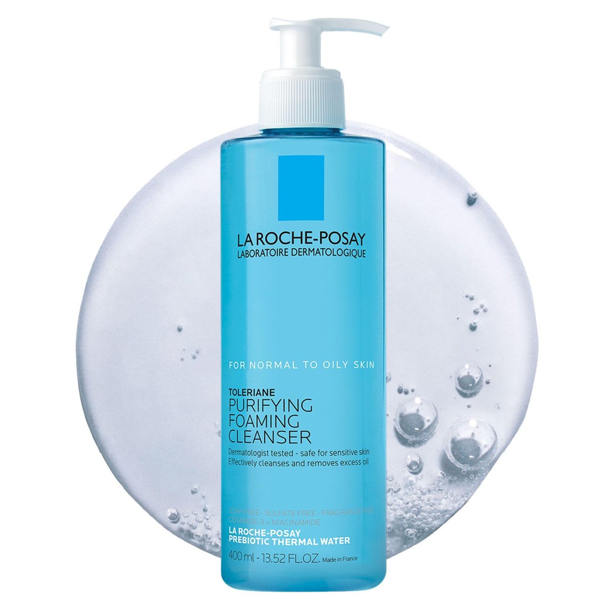 La Roche-Posay Toleriane Reinigender Schaum-Gesichtsreiniger, ölfreier Gesichtsreiniger für Frauen & Männer mit Niacinamid + Ceramiden, Porenreiniger, geeignet für empfindliche Haut, trocknet die Haut nicht aus, seifenfrei, 400 ml